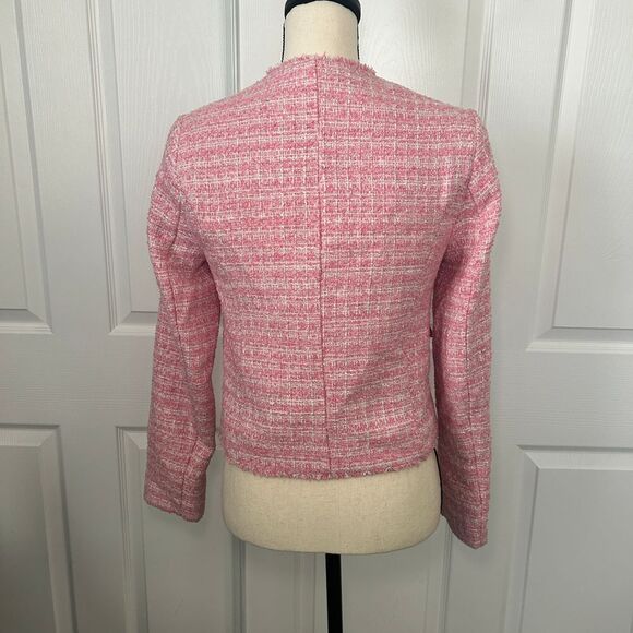Anthropologie Maeve Pink Tweed Jacket Blazer Size 2 Y2K Preppy Office Pearls‎ - Picture 4 of 10
